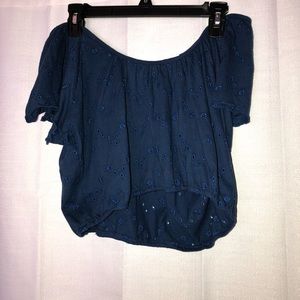 Blue off the shoulder crop top